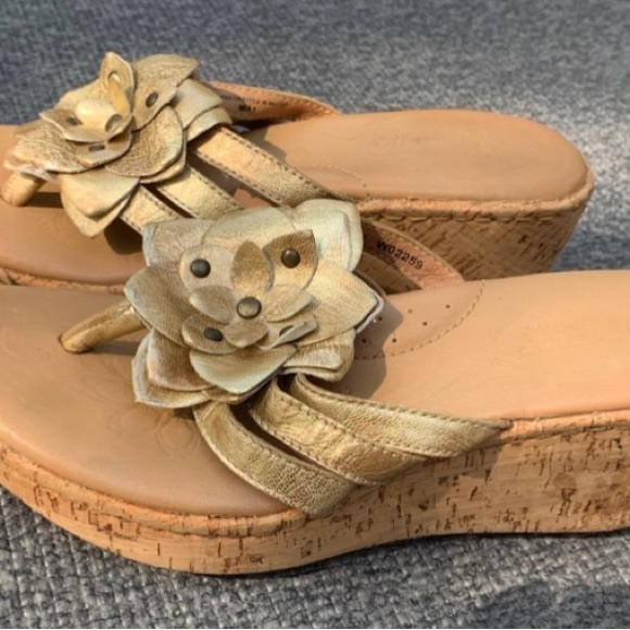 Born Shoes - Born Gold Metallic Floral Wedge Sandals